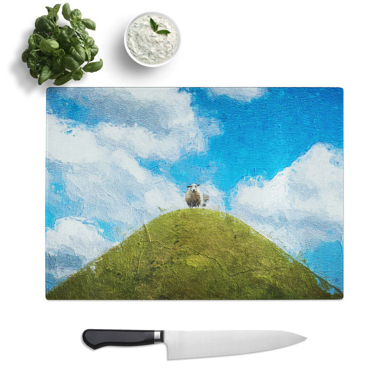 Tempered Glass Sheep atop a Hill Chopping Board, 28.5 cm W x 20 cm L