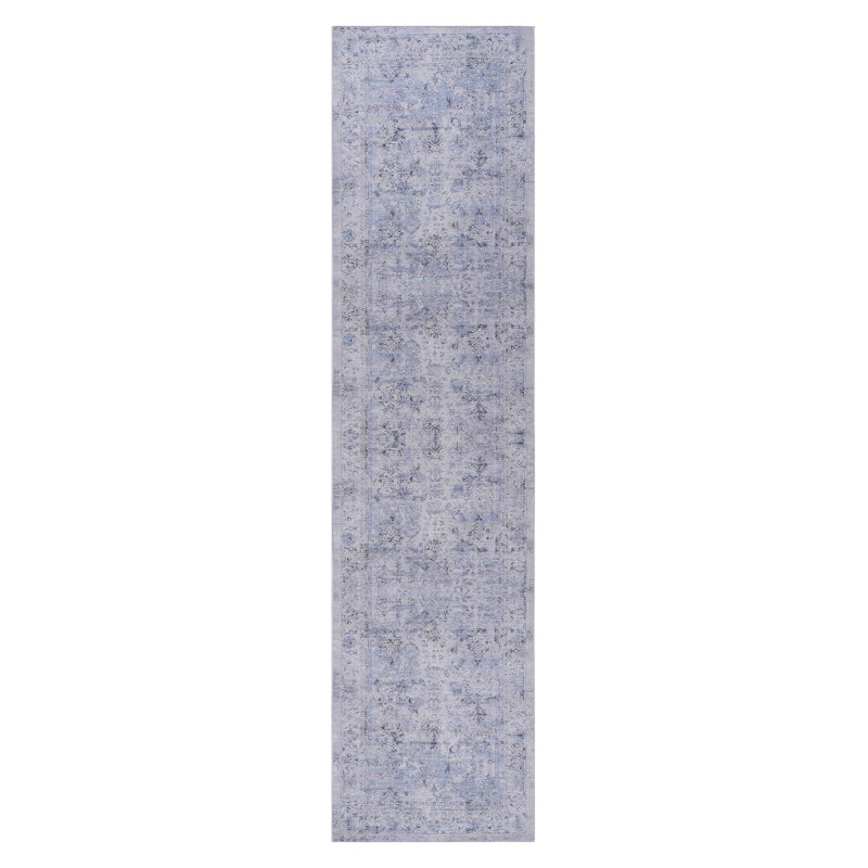 Low-Pile Area Rug For Dining Room - Washable, Non-Slip, Non-Shedding, Foldable, Soft, , Pet &  Blue+Cream, 2'6'' X 10' Washable Entrance Stain ,