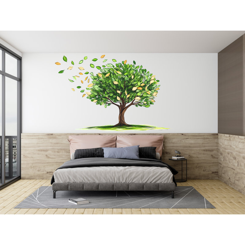 Green Tree Wall Decal, Nature Wall Sticker, Watercolor Tree Mural, Living Room Wall Art, Botanical Decor, Leaf Wall Decal, 176Gm