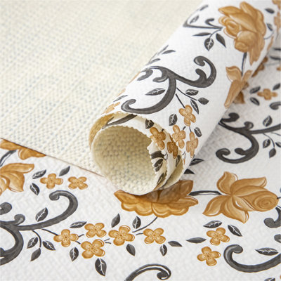 Revêtement pour étagères, revêtement antidérapant non adhésif pour placards, revêtement imperméable pour tiroirs, étagères, commodes, armoires de salle de bain, motif floral noir et orange, 45,7 cm (l) x 243,8 cm (l)