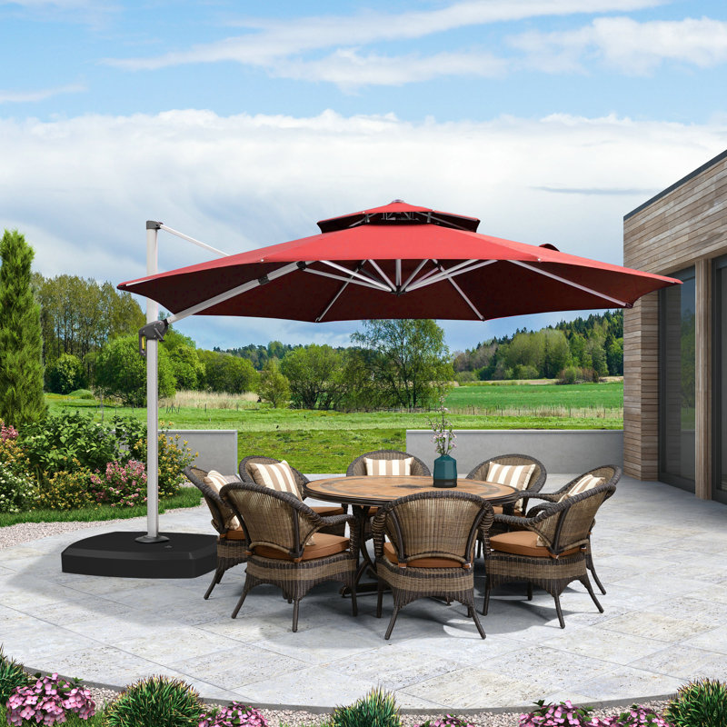 Refik 156'' Round Cantilever Umbrella With Wheeled Base,Red, Terra