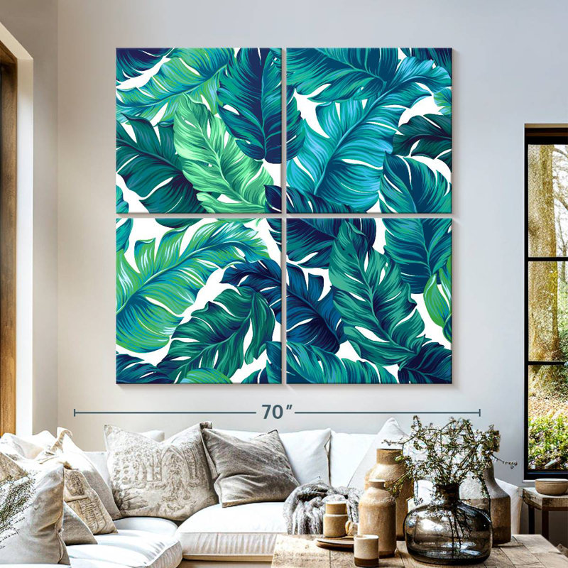 Harnek Turquoise Tropical Leaves, 57" H x 57" W