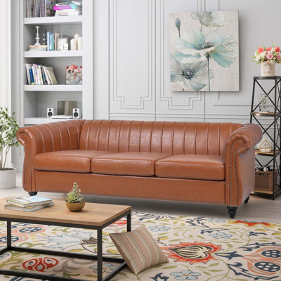 Mccrea 84"" Faux Leather Rolled Arm Chesterfield Sofa, Modern Sofa Couch -  Alcott HillÂ®, 622D76FEC4F24C409273DD3CA02F4CB6