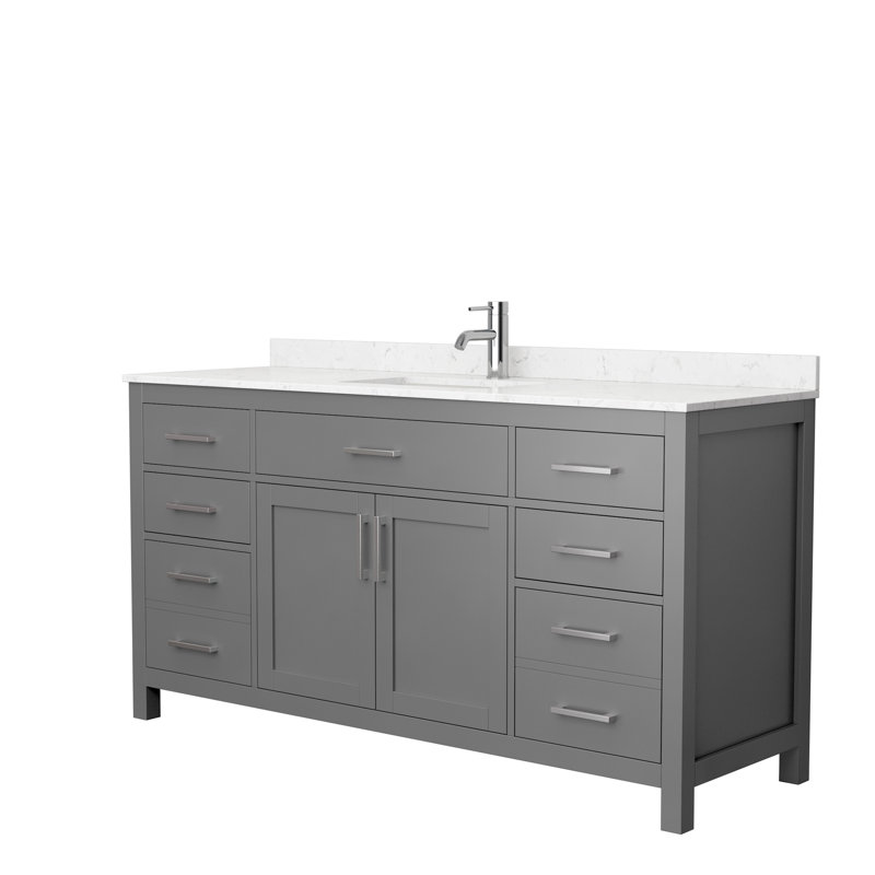 Beckett 66" Freestanding Single Bathroom Vanity with Cultured Marble Top, Dark Gray, Brushed Nickel, Carrara Cultured Marble