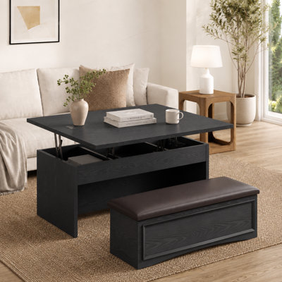 Lorenzo 38.58" W Lift Top Coffee Table Set With Storage Bench