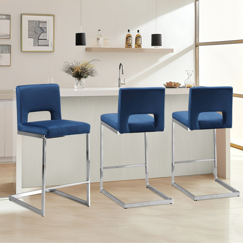 26” Upholstered Counter Height Bar Stool, Blue