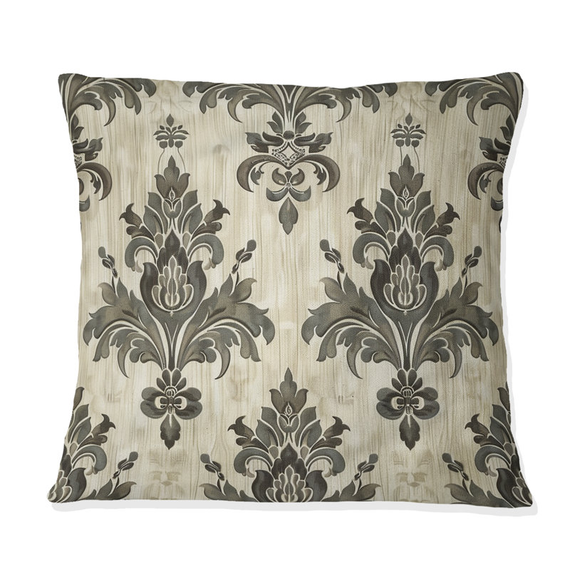 Coussin décoratif brun et beige damassé Glam I, H 16 po x l 16 po