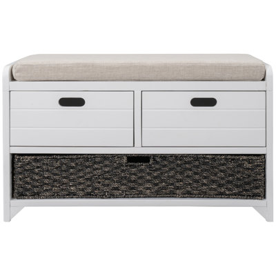 Storage Bench With Removable Basket And 2 Drawers, Fully Assembled Shoe Bench With Removable Cushion