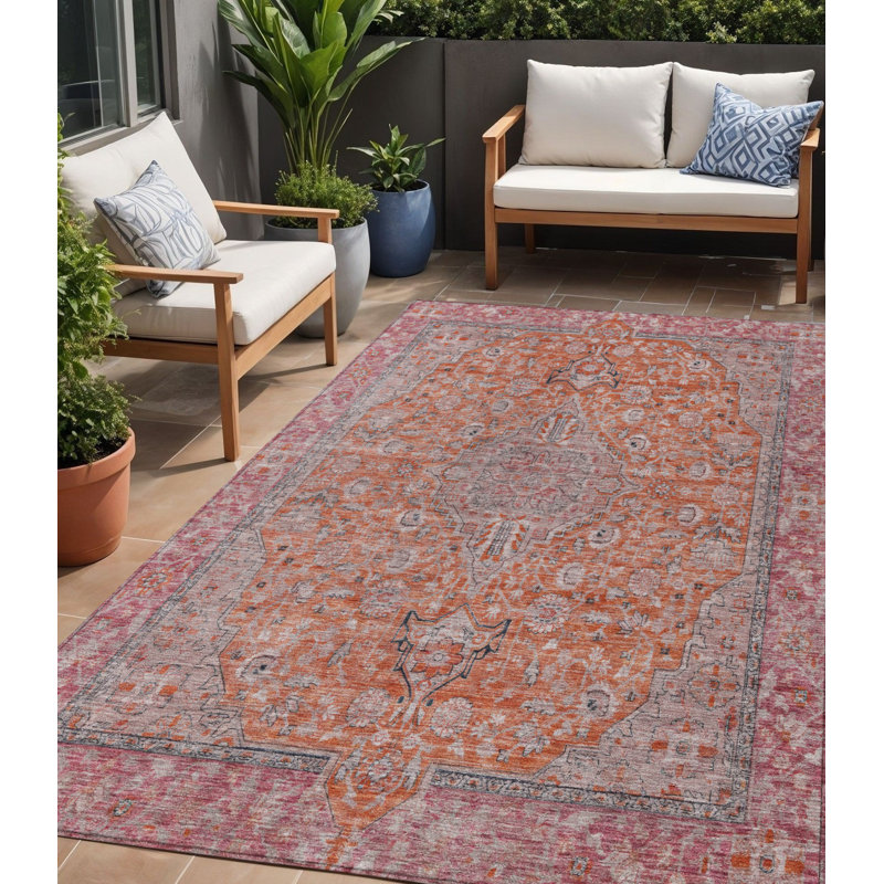 Tapis intérieur lavable à médaillon orange 5 pi x 8 pi