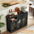 Sideboard Buffet Cabinet With Storage, Credenza With 3 Glass Doors & 3 Drawers,Adjustable Shelves Coffee Bar,Wood Kitchen Console Table For Dining Room,Living Room-1474769646-1474922015