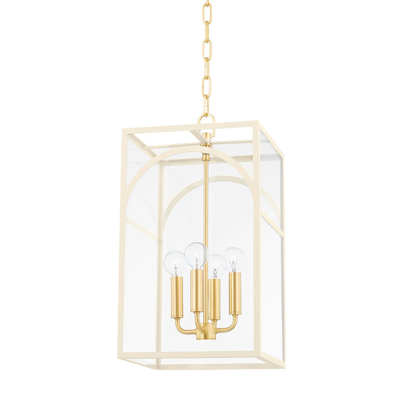 Luminaire suspendu carré / rectangulaire à 4 lumières, Laiton vieilli / Combo noir texturé, H 23,75 po x l 11 po x P 11 po