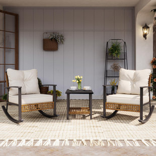 Aljaquan 2-Person Wicker Rocking Seating Group with Water-Resistant Cushions
