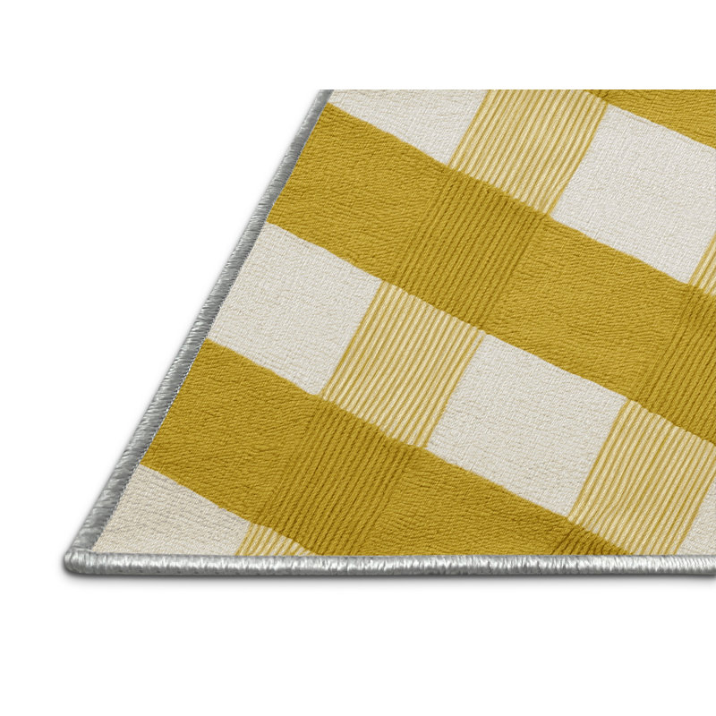 Tapis beige à carreaux lavable à la machine, Rectangle 5 pi x 7 pi