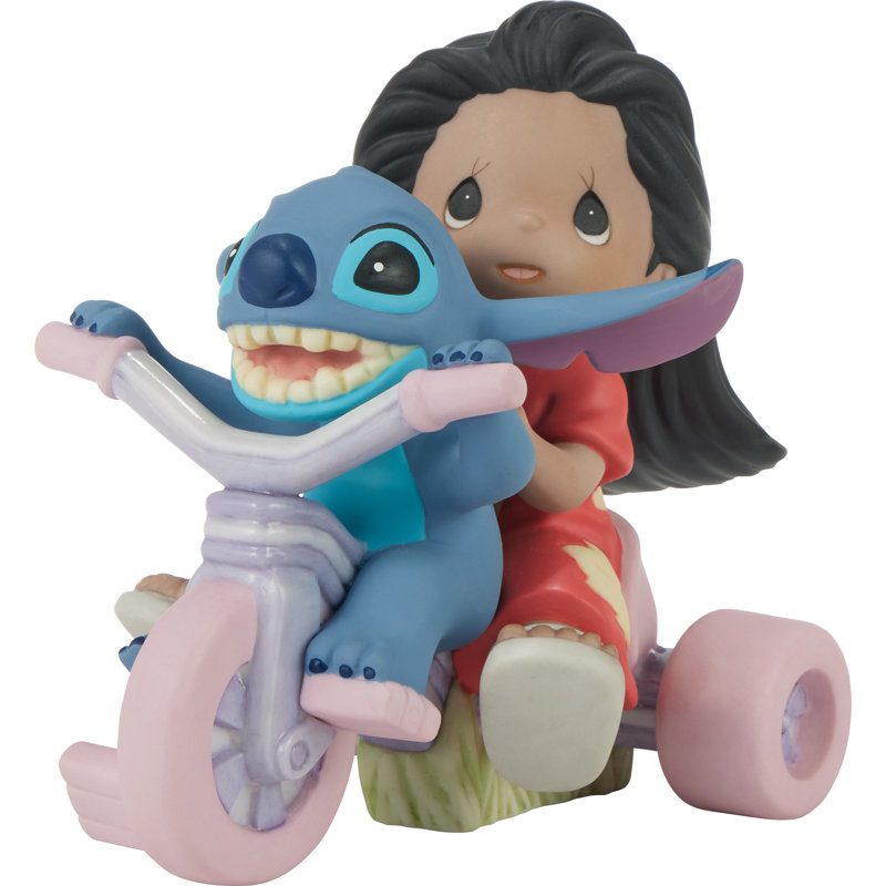 Figurine Precious Moments Disney Lilo et Stitch chevauchant un tricycle 4,54 pouces