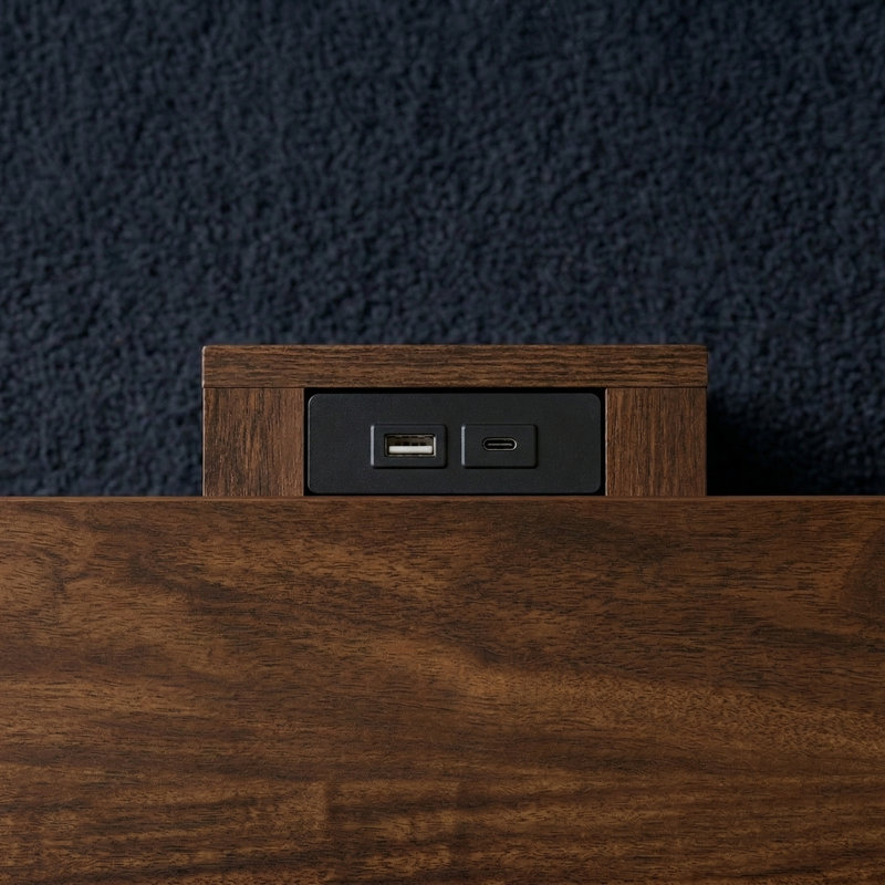 Dark Brown 2-Drawer Nightstand with USB