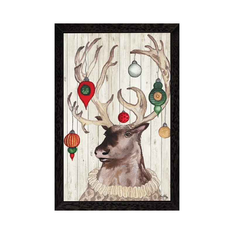 Christmas Reindeer I by Elizabeth Medley - Print on Canvas, 66.04 cm H x 45.72 cm W, Black Framed