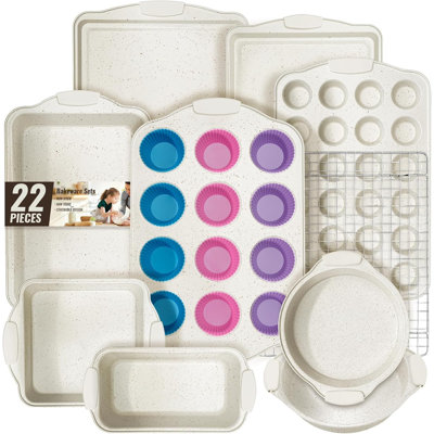 Ensemble de plats de cuisson antiadhésifs en acier au carbone 22 pièces avec grille de refroidissement et doublures en silicone, ensemble de cuisson empilable pour la cuisine du four