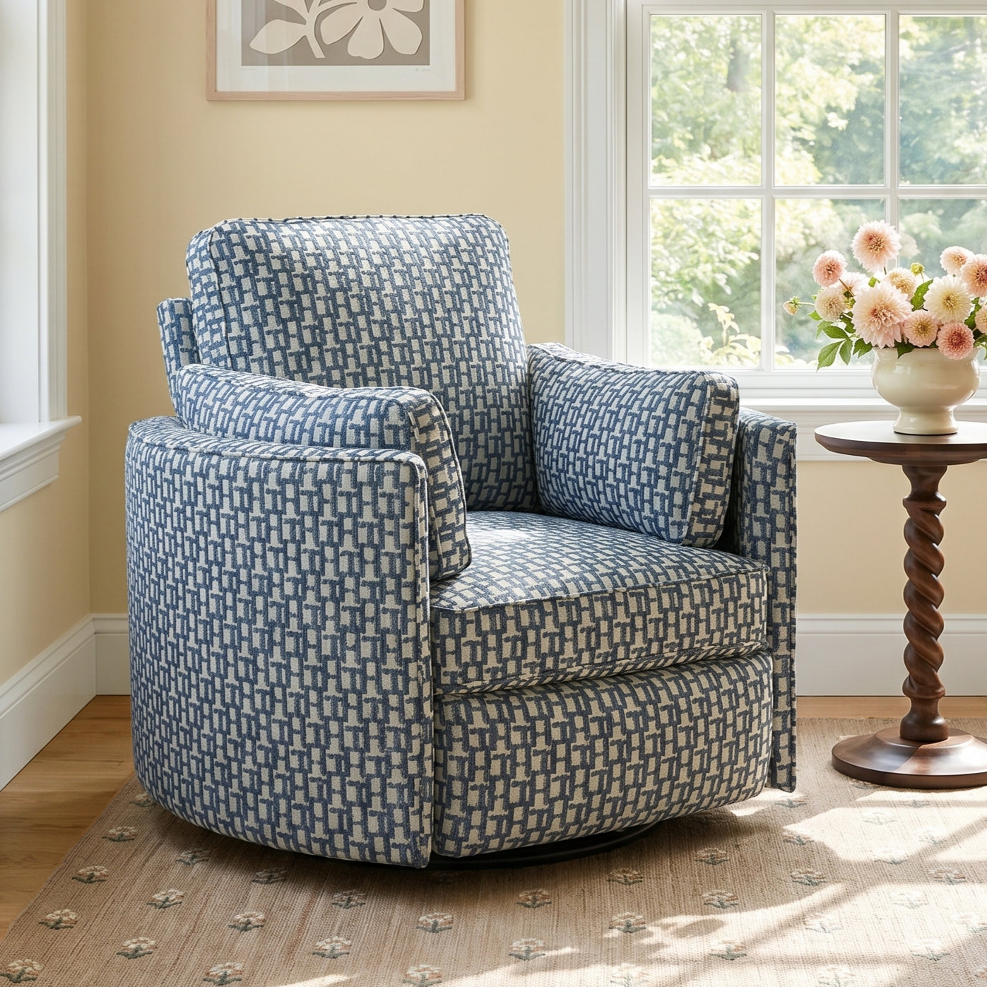 Vedika 41" Swivel Recliner, Sinatra Chambray Performance, Manual