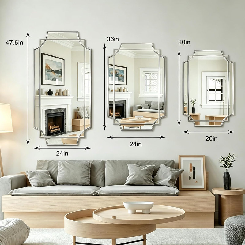 Miroir géométrique biseauté 30 "x 20" avec cadre en bois argenté, Argent