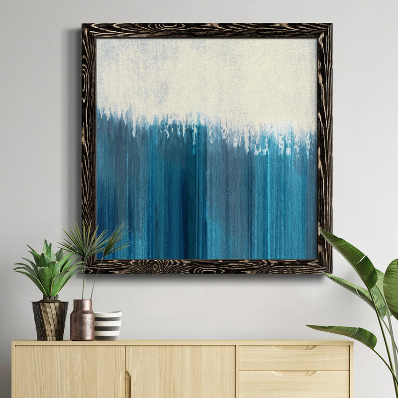 «Fading to Blue», peinture sur toile encadrée, H 26,5 po x l 26,5 po x P 1,5 po, Toile avec cadre noir