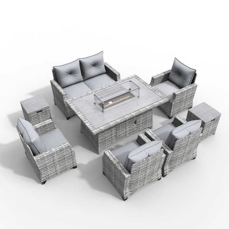 Wicker 6 - Person Patio Conversation Set with Cushions