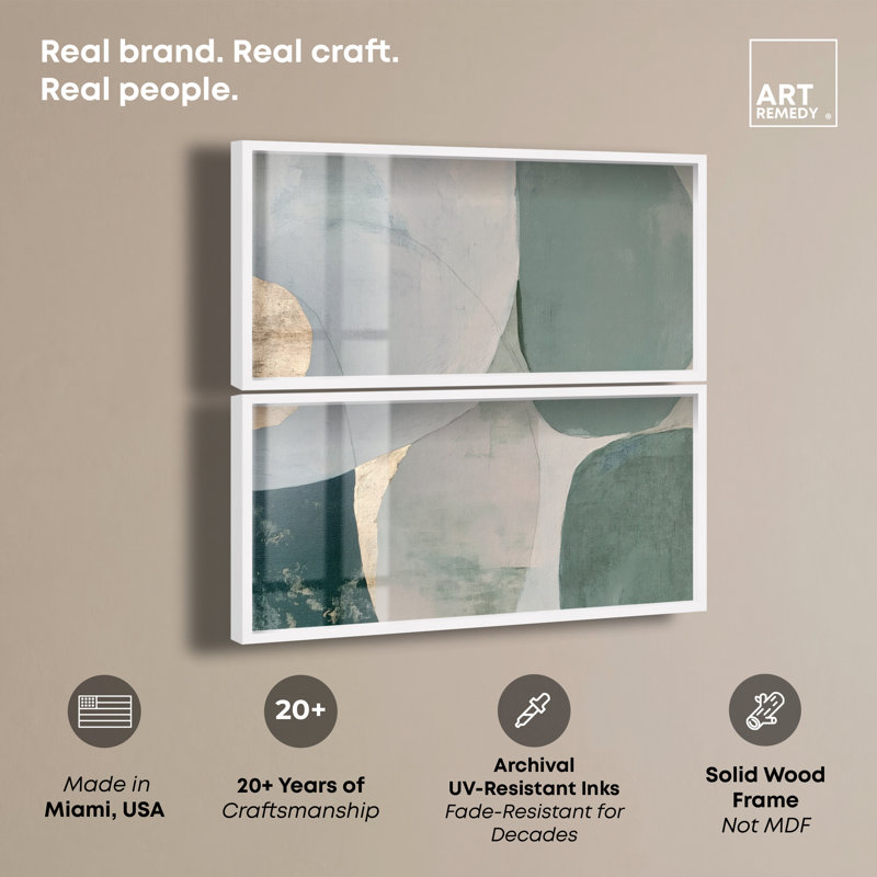 Ensemble de décoration murale Art Remedy, impression sous verre « Teal Fluidity Shadowbox », grand format, cadre blanc, 48 x 24 pouces