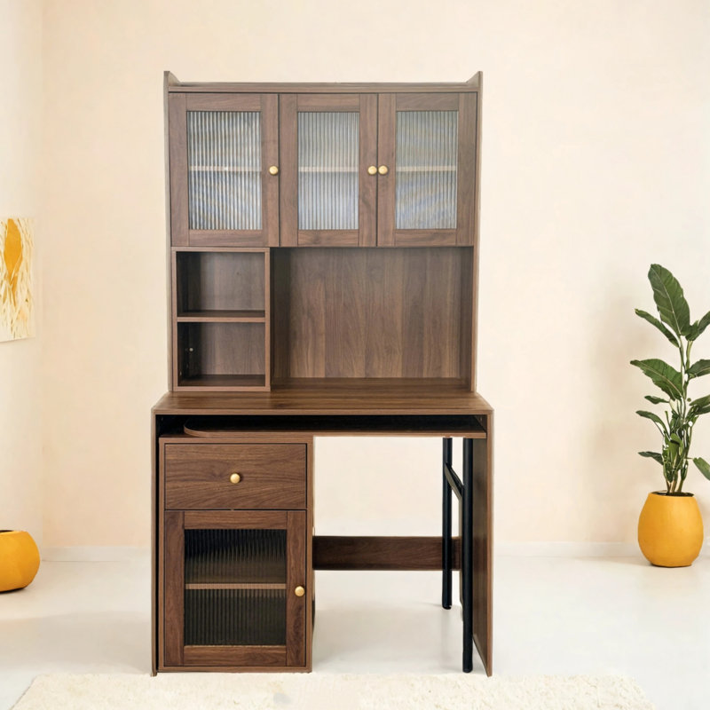 Bureau d'ordinateur avec plateau tournant à 90 degrés, Brun