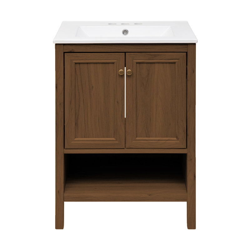 Château 24" Freestanding Bathroom Vanity Oak with Sink Top, Brown, White, 4" Centers