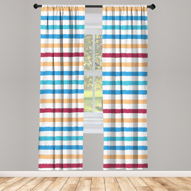 Blue and Cream Striped Microfiber Rod Pocket Curtain Panels, 28" x 84"