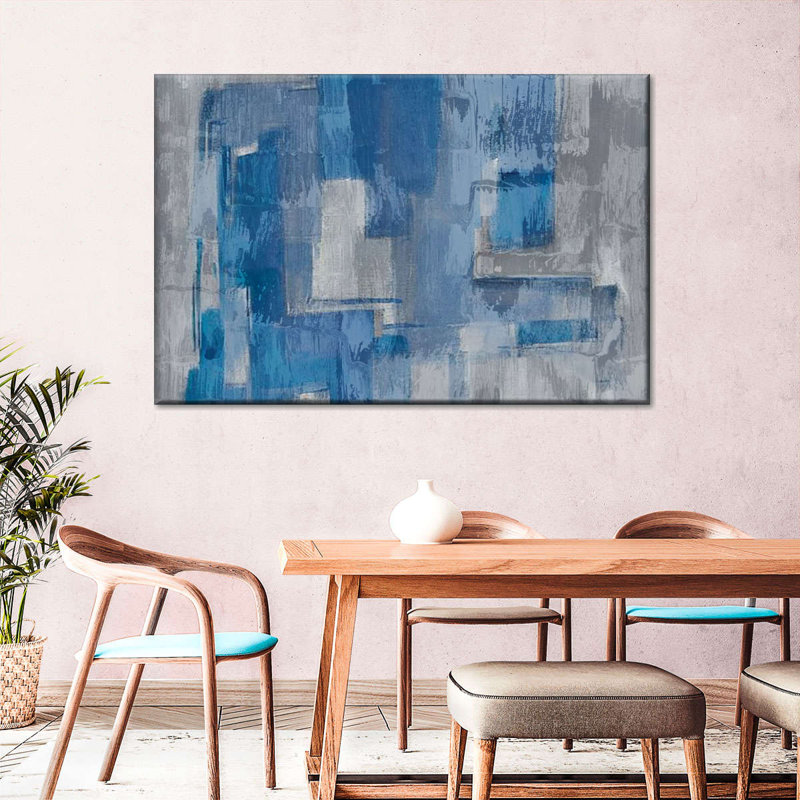 Couches grises et bleues sur toile, H 8 po x l 12 po x P 1 po