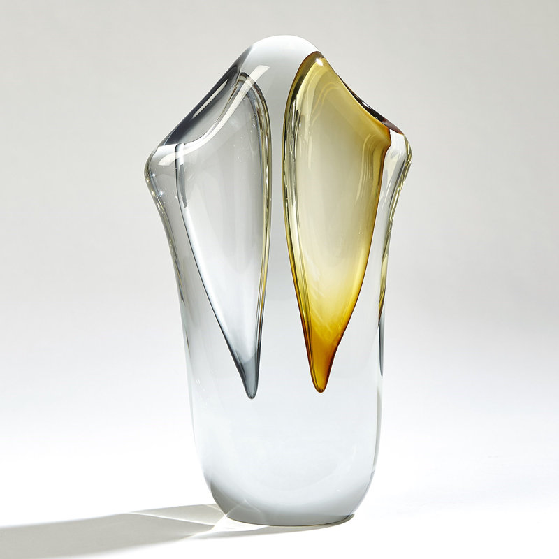 Amber/Grey Glass Table Vase, 12.5" H x 3" W x 6.75" D