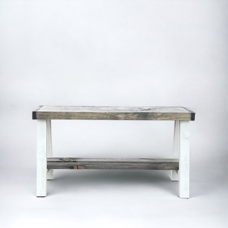 Minoo Solid Wood Storage Bench, Gray/White
