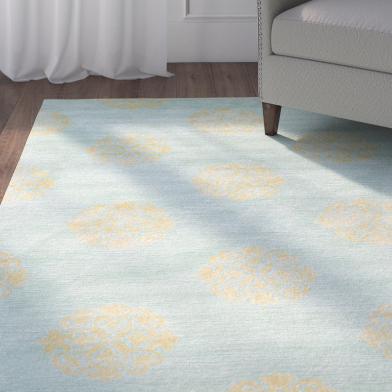 Tapis turquoise / jaune en laine / viscose touffeté à la main Steve, Rectangle 12 pi x 15 pi