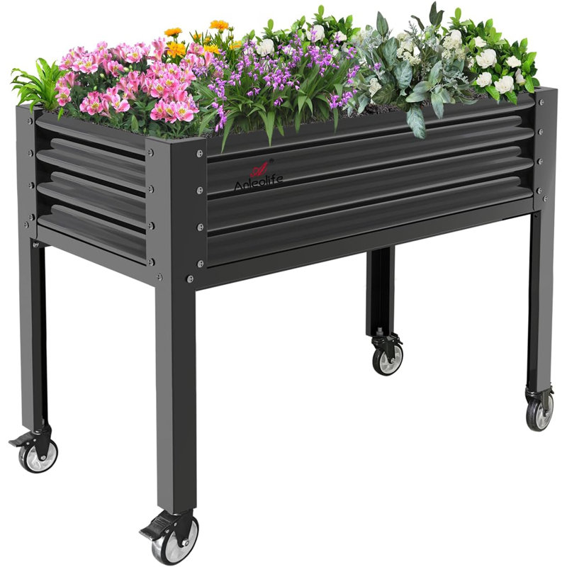 Galvanized Raised Garden Bed With Legs,48X24X35In Large Elevated Planter Box On Wheels With Drainage Holes, Gray