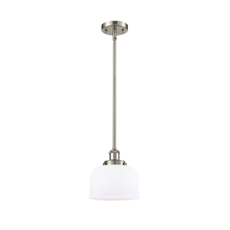 Mini luminaire suspendu en forme de tige 8 po Ballston Urban Bell, DEL, Nickel satiné brossé, Blanc mat