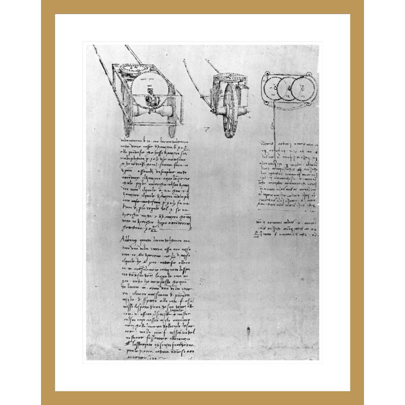 Conception pour un hodomètre «1r-b» du Codex Atlanticus par Leonardo Da Vinci, impression giclée encadrée