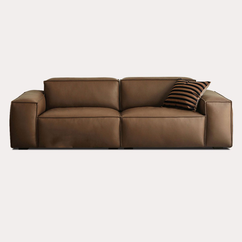 Canapé modulaire brun en cuir véritable, H 28,35 po x l 94,49 po x P 37,4 po