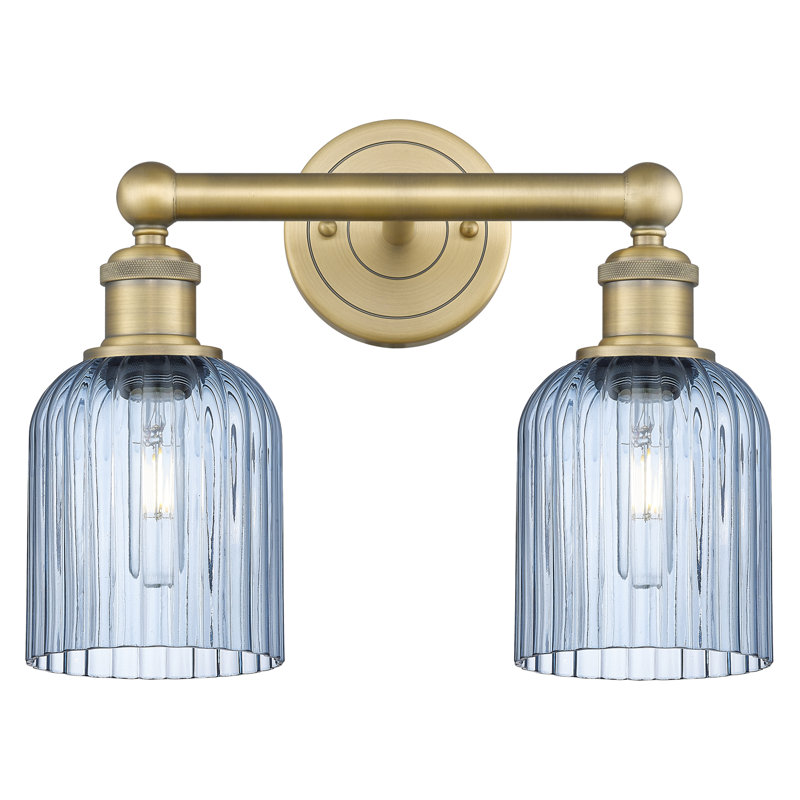 Abat-jour de salle de bain 2 lumières Edison Addeline 14 po, Laiton brossé, Bleu