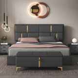 Queen Size Upholstered Platform Bed with Storage Ottoman