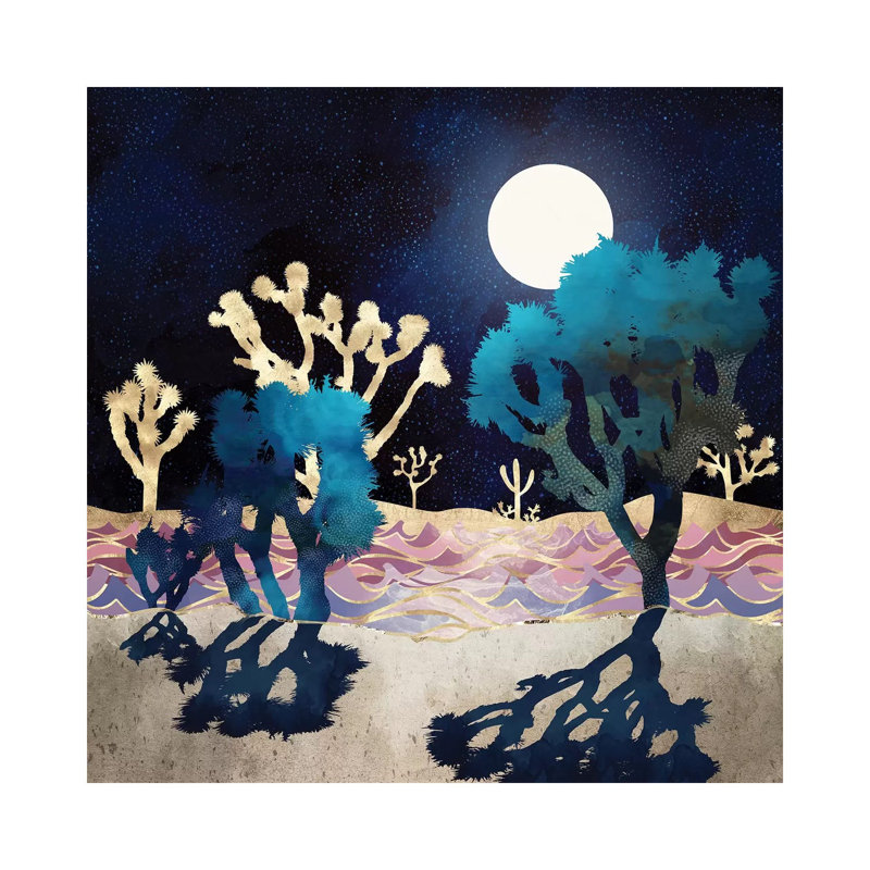 Desert Lake Moonlight - impression d'art graphique, 37" H x 37" W x 1.5" D, Aucun mat, Toile tendue