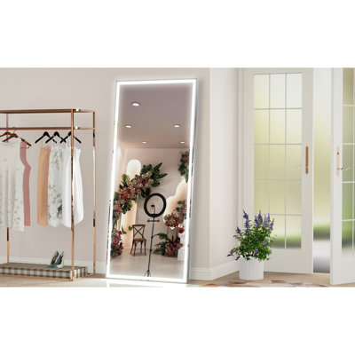 Oversized 72X32 Inch Mirror For Bedroom Bathroom, 3 Color Lights, Aluminum Frame, Wall Mounted, Waterproof, Silver Bathroom Inch, Settings, Living Room,