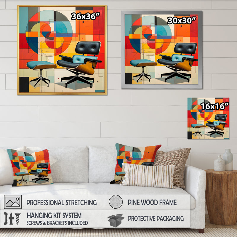 «Mid-Century Eames Delight I» - Impression, Encadrement doré, H 16 po x l 16 po x P 1 po
