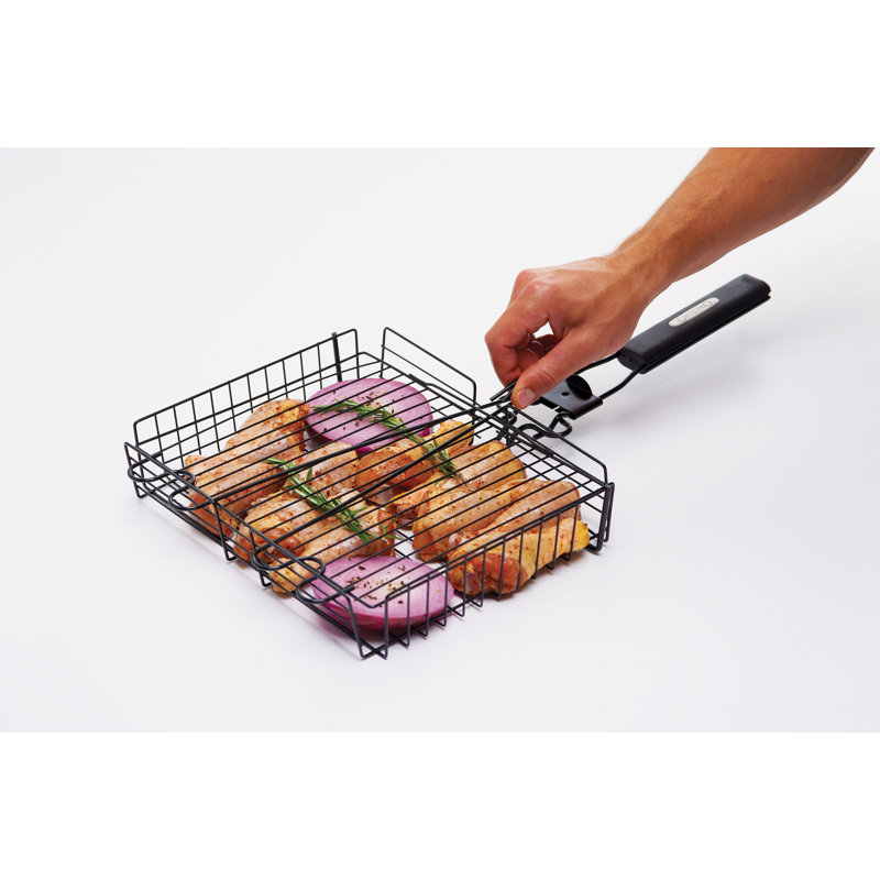 Non-Stick Black Steel Broiler Basket with Detachable Handle