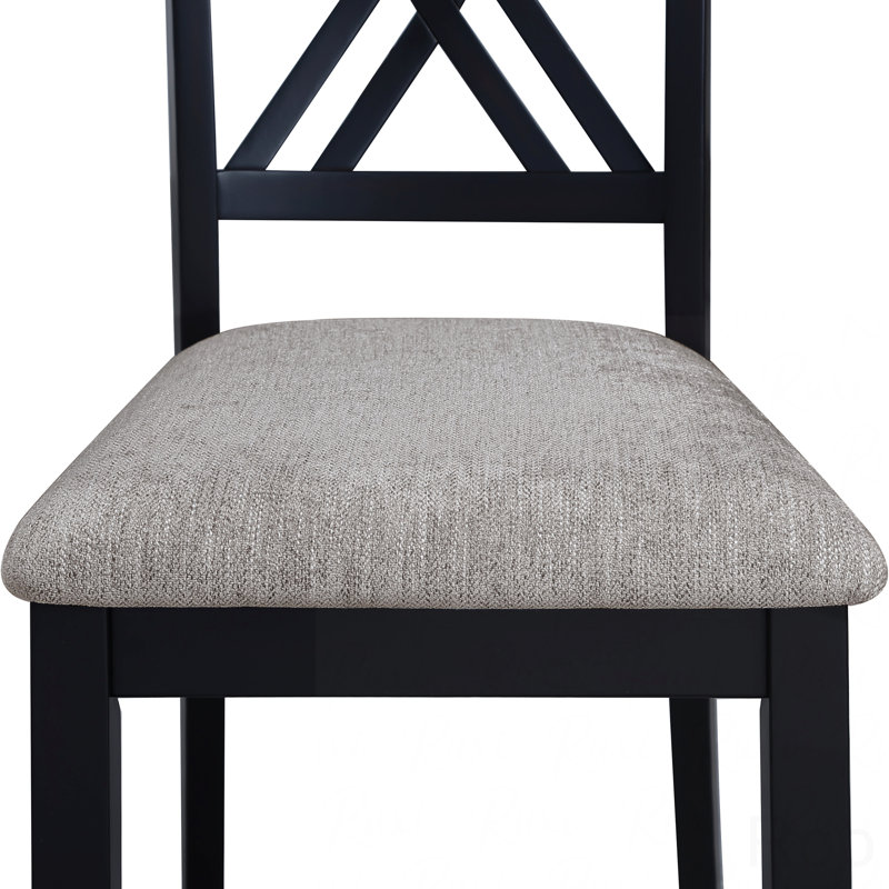 7-Pc Dining Table Set Light Black Gray Rectangular Table Grey Upholstered Dining Chairs