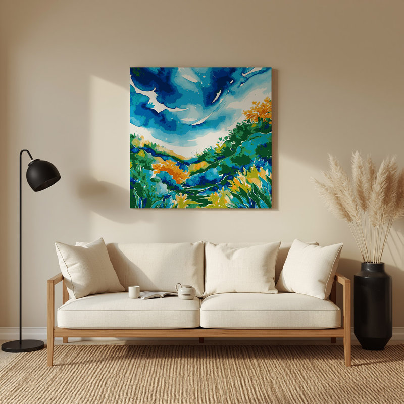 «Watercolor Landscape 59», art mural en métal bleu, H 32 po x l 32 po
