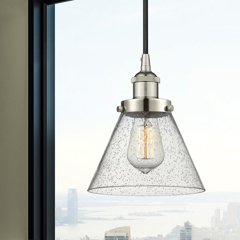 Luminaire suspendu conique à 1 lumière Buckholts, H 9,75 po x l 7,75 po x P 7,75 po, Nickel poli