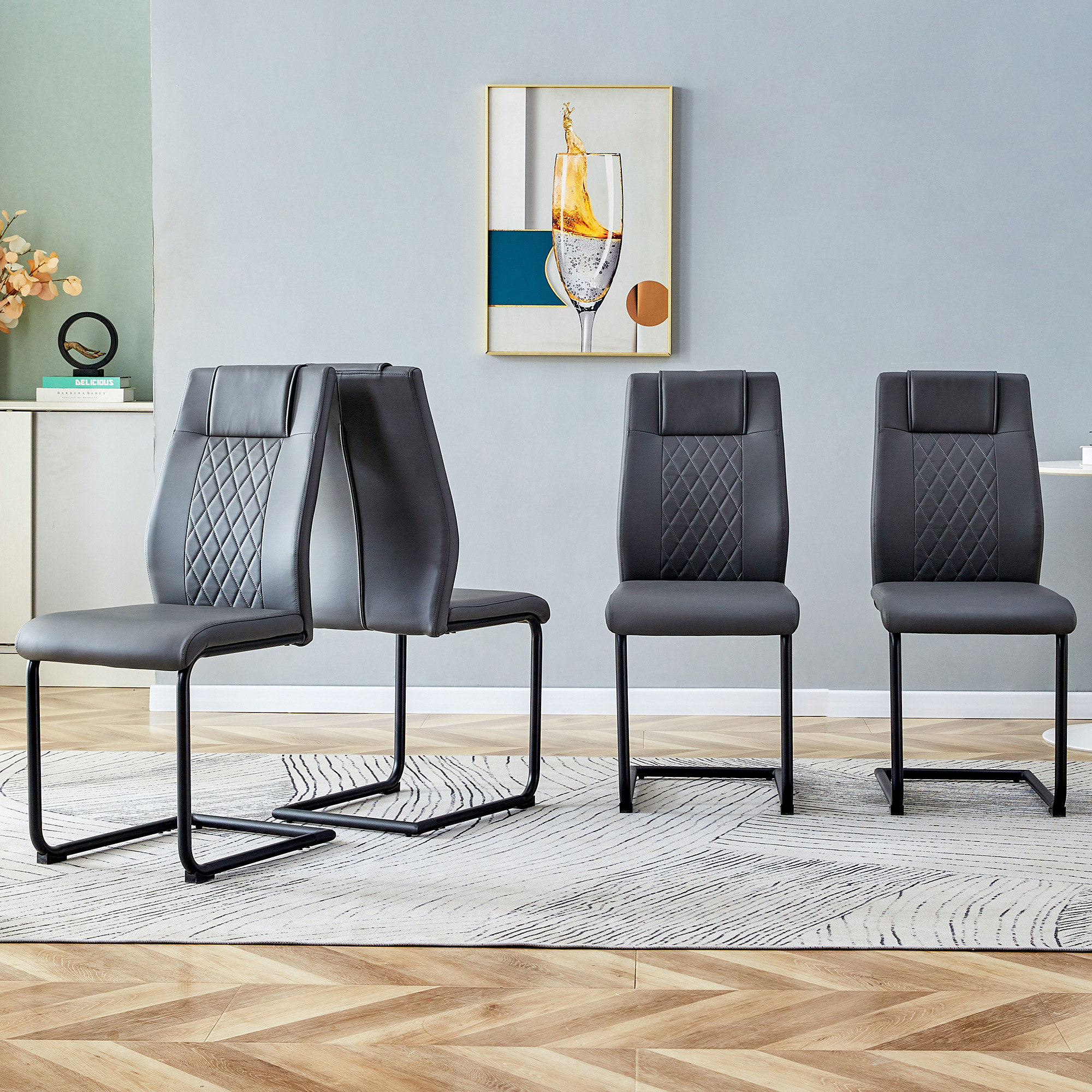 Ivy Bronx Lusetta Faux Leather Upholstered Metal Cantilever Chair | Wayfair