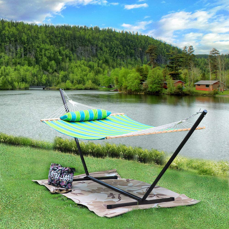 Ensemble de hamac matelassé avec support Prime Garden, hamac robuste avec support, bande verte
