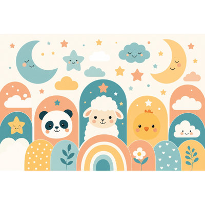Nursery Wallpaper Cute Animals Moon And Stars Removable Wall Decor