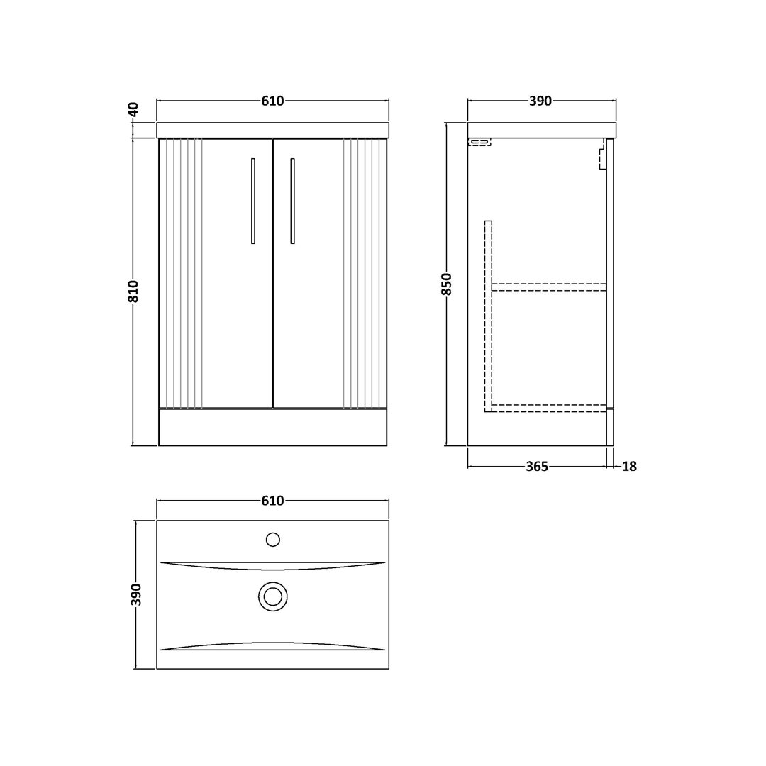 Deco 610mm Single Bathroom Vanity with Integrated Vitreous China Basin